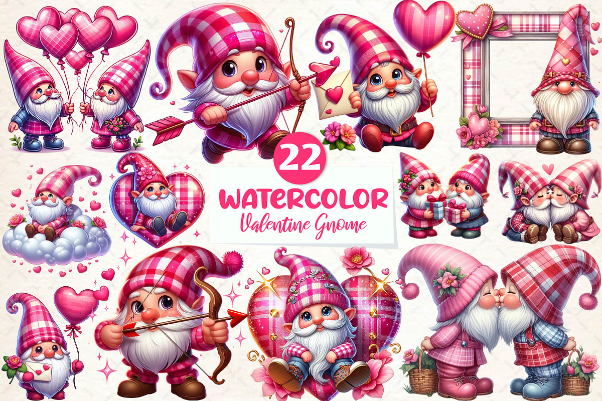Pink Valentine Gnome in Love Bundle, an Illustration by CreationArt (Photo 1 of 5)