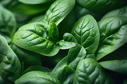 Leafy Green Freshness: Close-up of Vibrant Spinach, a Food & Drink Photo by Iconogenic