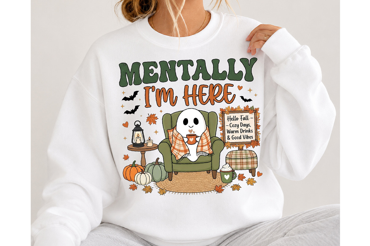 Mentally Cozy Ghost Halloween PNG, a Seasonal Illustration by DreamCafeArt (Photo 4 of 7)