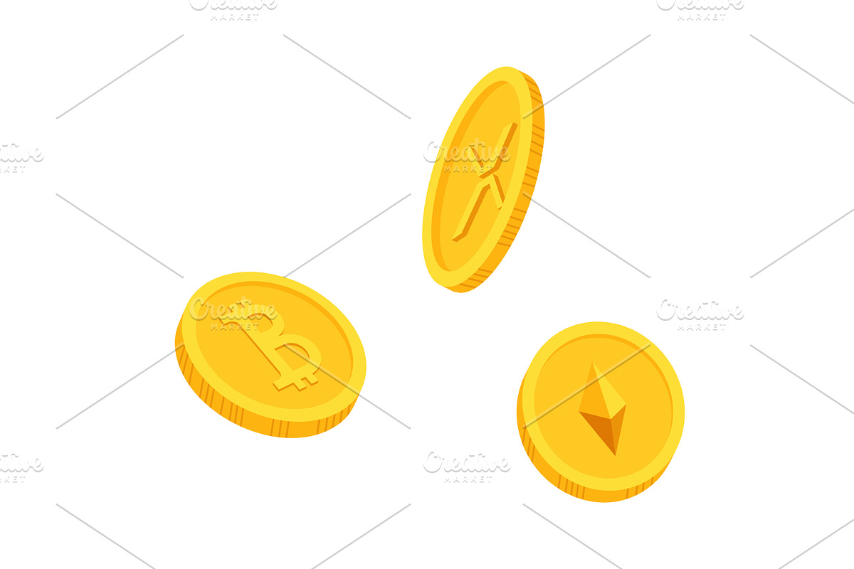 Cryptocurrency coins floating, a Finance Illustration by Things for designers