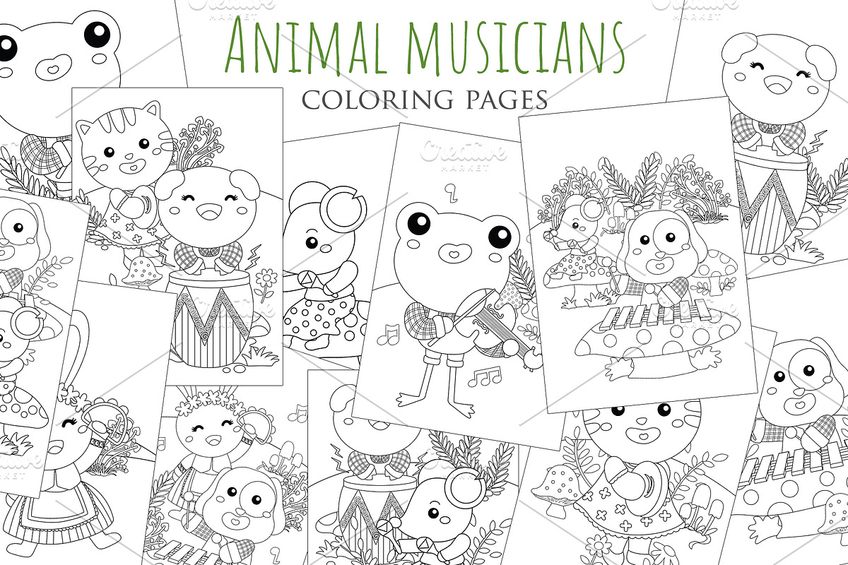 Animal Musicians Coloring Kids Set, an Animal Illustration by Peekadillie Art (Photo 1 of 3)