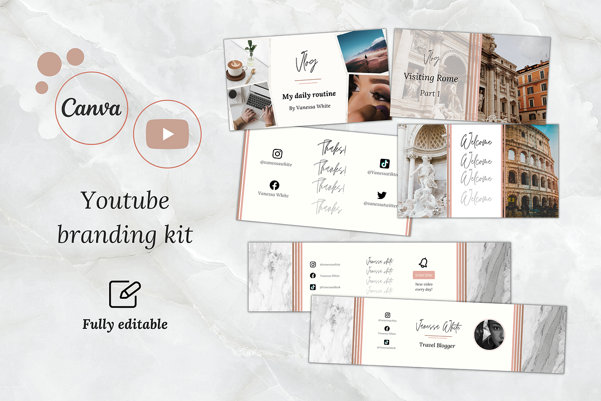 Feminine Youtube Branding Kit, a Social Media Template by PittaFinePrint (Photo 1 of 9)
