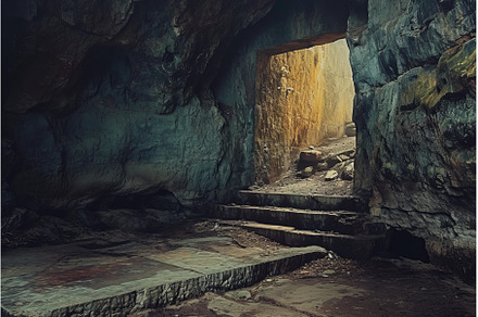 Spooky Ancient tomb cave with, an Architecture Photo by Ylivdesign