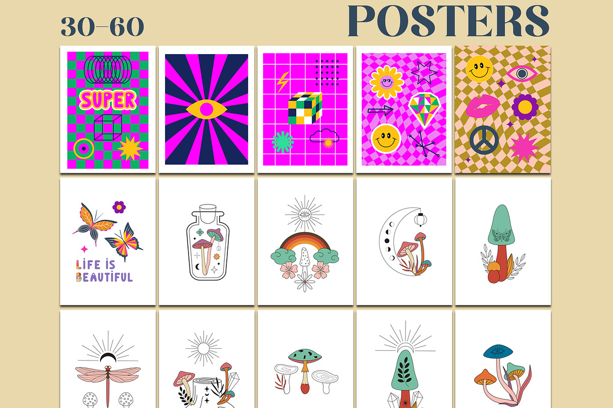 Retro groovy posters - wall art, an Illustration by Sofico (Photo 12 of 13)