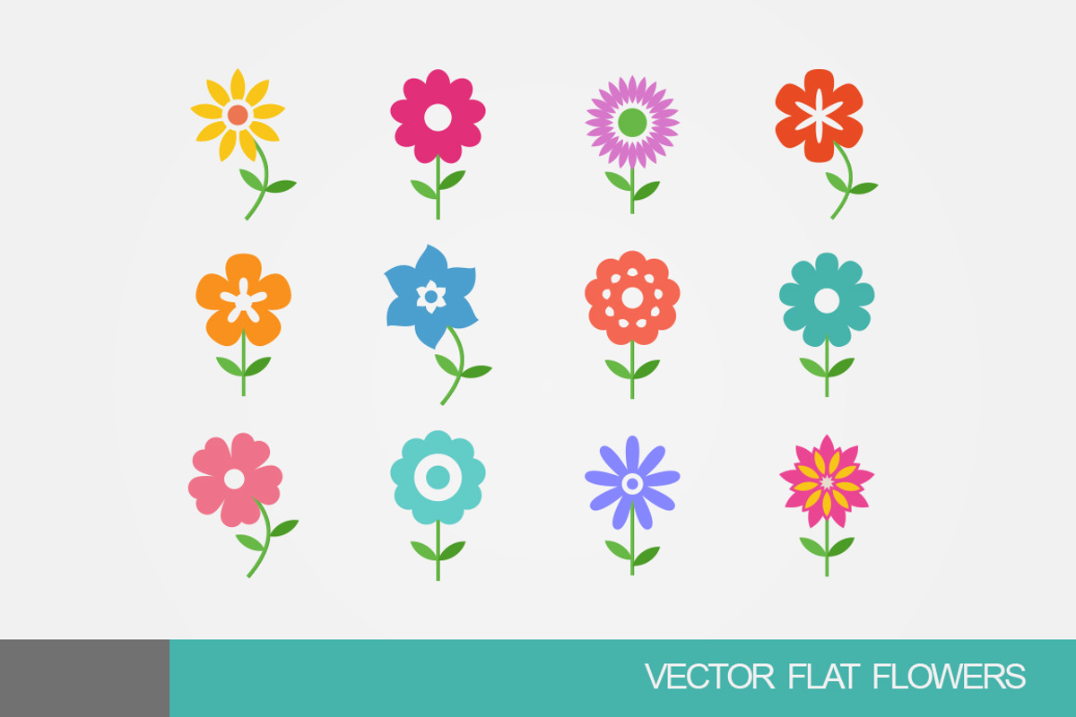 Colorful Vector Flat Flowers, an Illustration by Woo Graphics