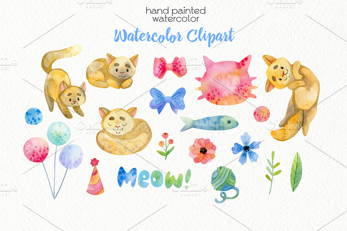 Watercolor Cats ClipArt, an Animal Illustration by OllyKo Art (Photo 2 of 6)