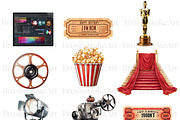 Watercolor Cinema Clipart, Theatre, a Technology Illustration by BrushstrokeArtGB (Thumbnail 4 of 9)