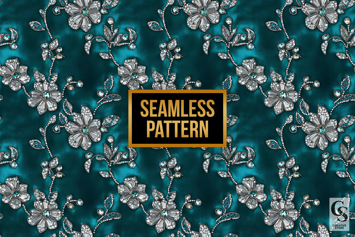 Teal Embroidered Rhinestones Velvet, a Pattern Graphic by Creative Store (Photo 4 of 5)