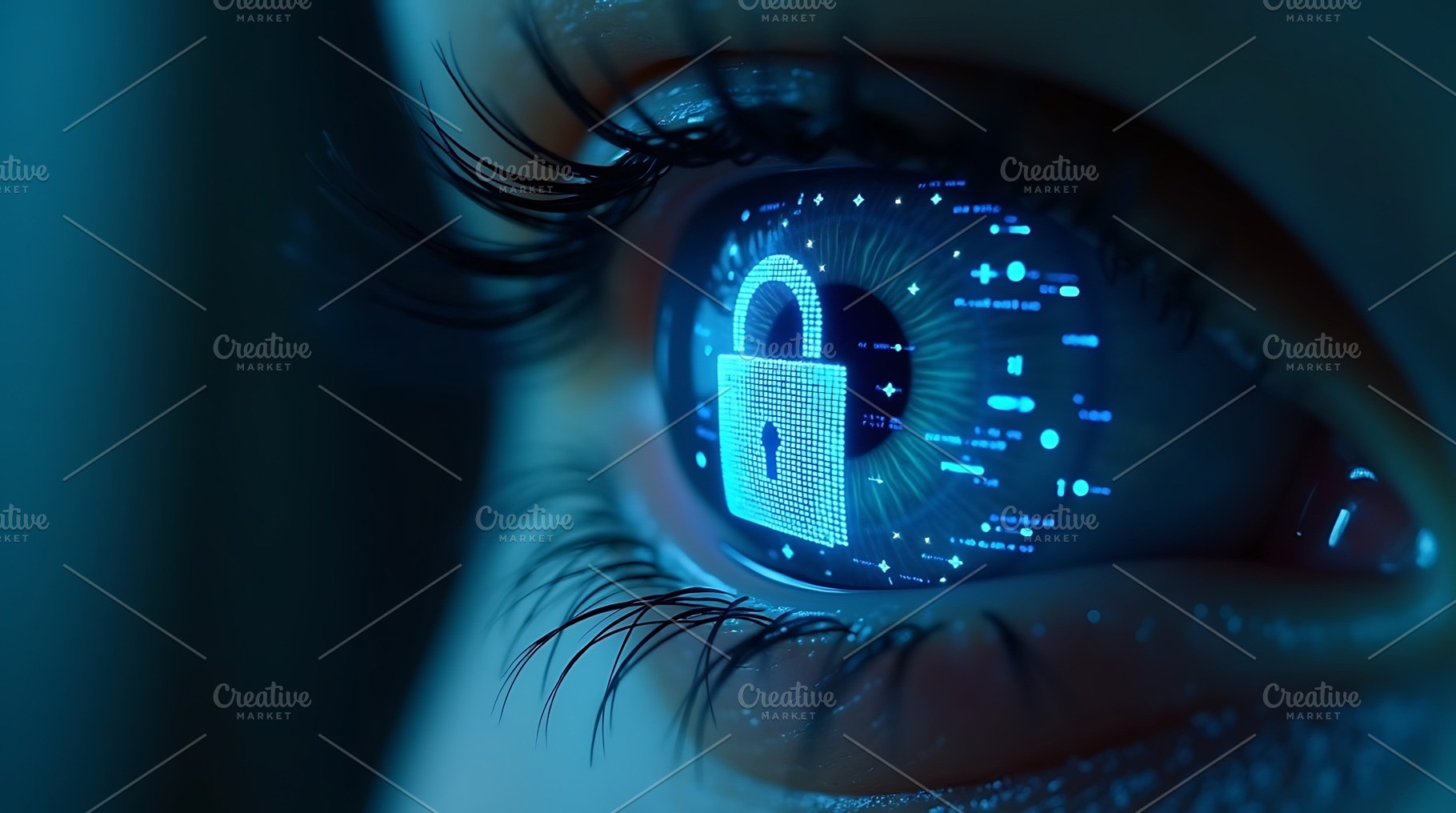 Cyber security concept: eye with dig, a Technology Photo by Artonix
