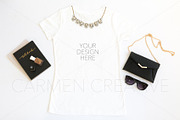 Flat Lay White T-shirt Mockups, a Shirt Mockup by CarmenCreativeStudio (Thumbnail 1 of 2)