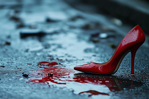 Single red high heel abandoned on, a Background Photo by MistyDay