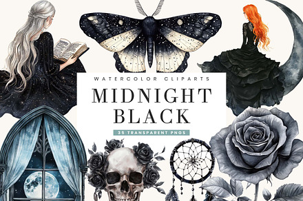Watercolor Midnight Black Clipart