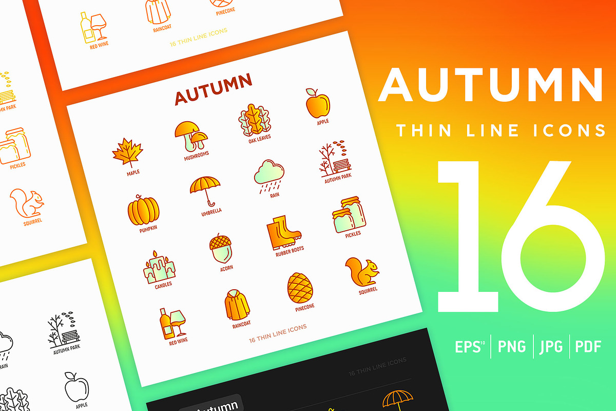 Autumn | 16 Thin Line Icons Set, an Outline Icon by Alex Blogoodf (Photo 1 of 9)