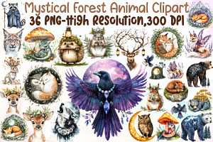 Mystical Forest Animal Clipart Set, an Illustration by Sublimation Artist