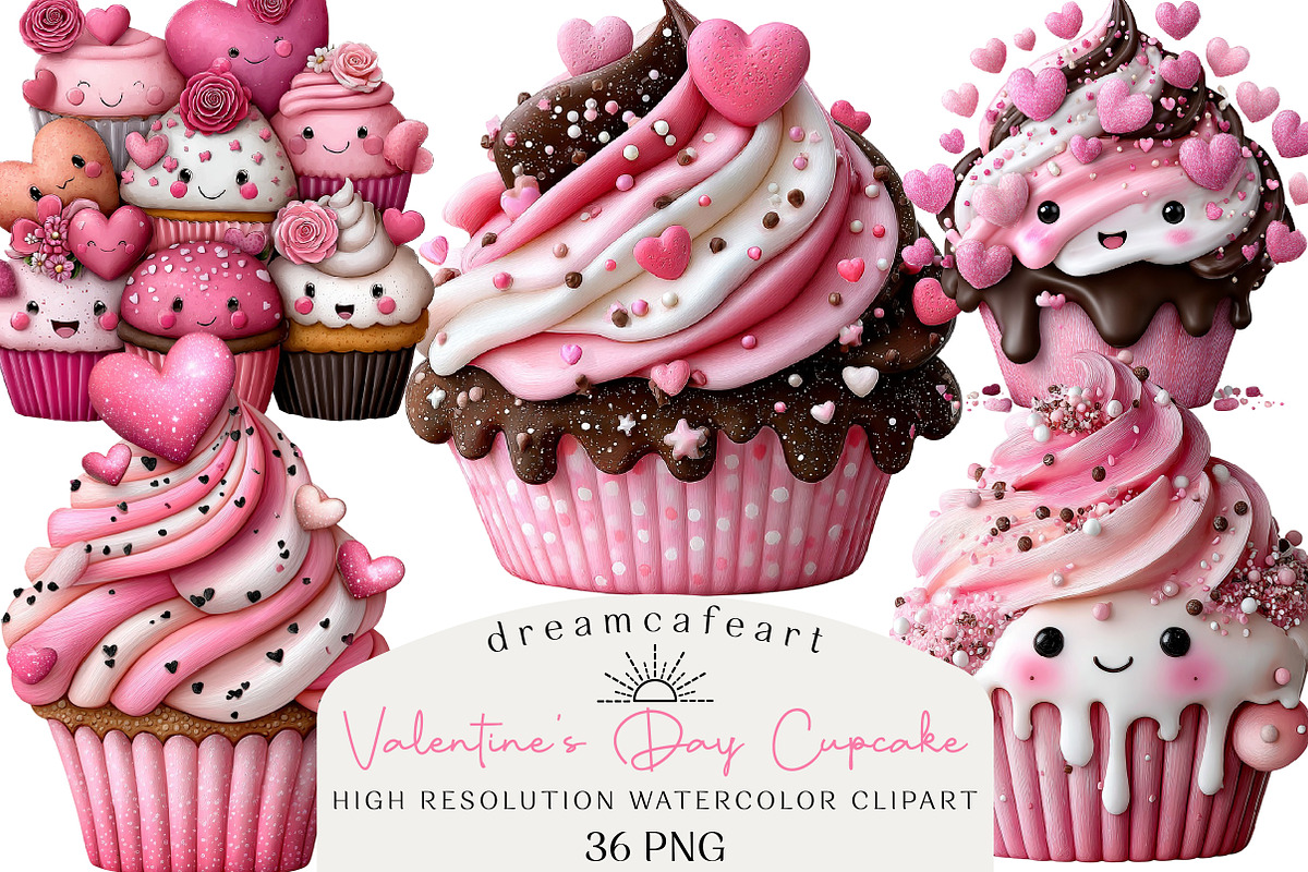 Funny Valentine’s Day Cupcake Clipar, an Illustration by DreamCafeArt (Photo 1 of 6)