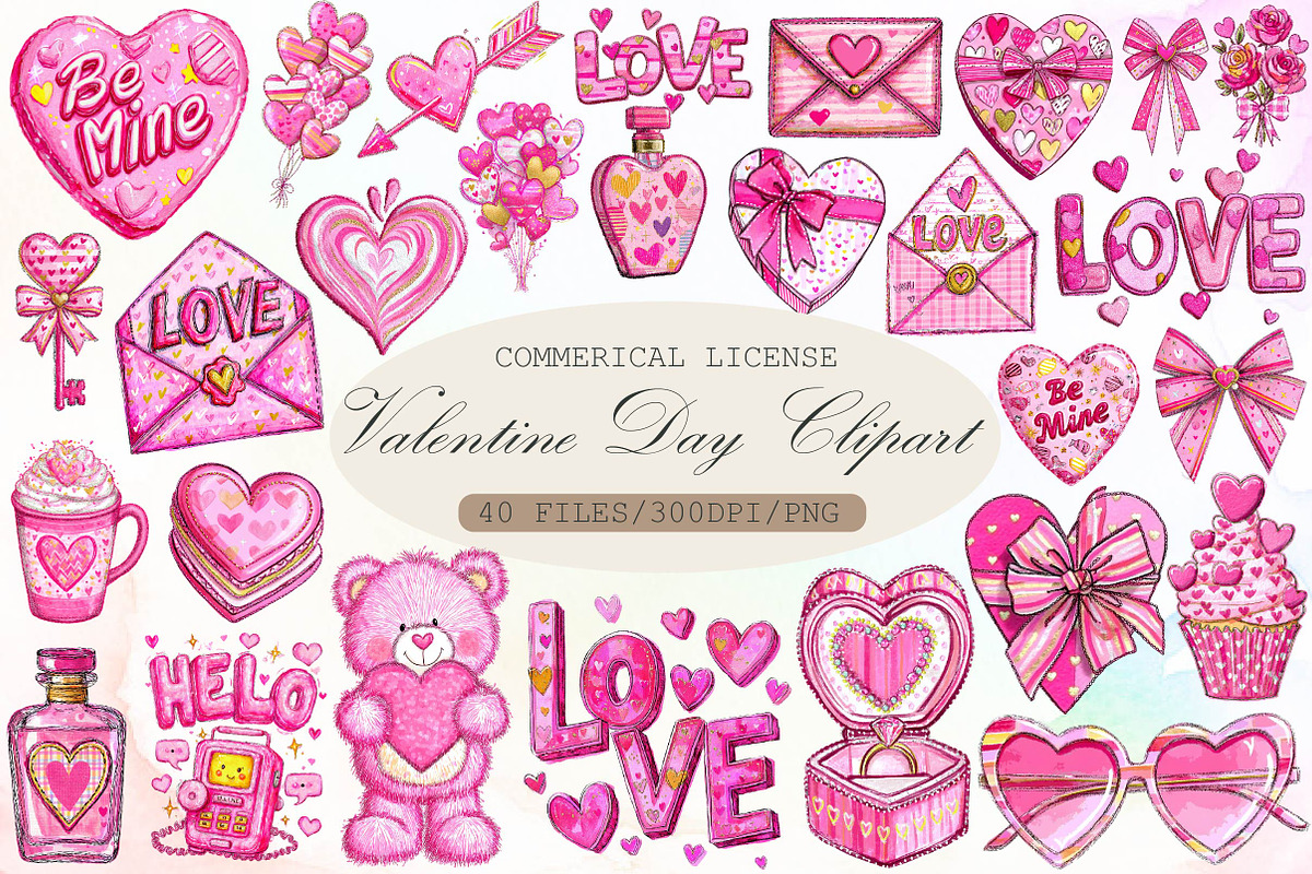 Watercolor Valentine Day Clipart, an Illustration by Sublimation Artist (Photo 1 of 6)