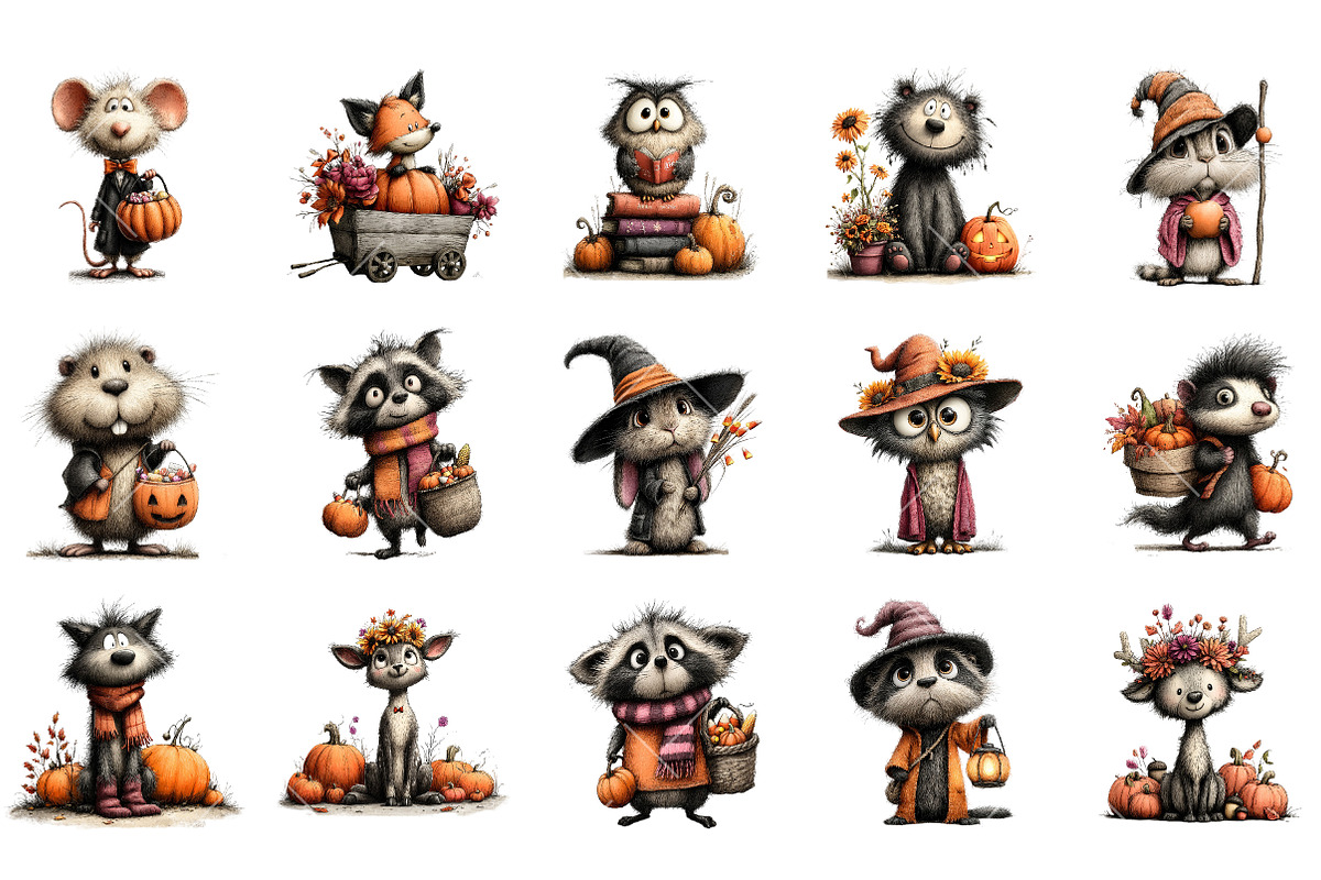 Cute Halloween Woodland PNG Clipart, a Seasonal Illustration by OK Design (Photo 3 of 6)