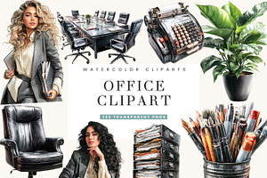 Watercolor Office Clipart Bundle, a Work Illustration by BusyDaydesign