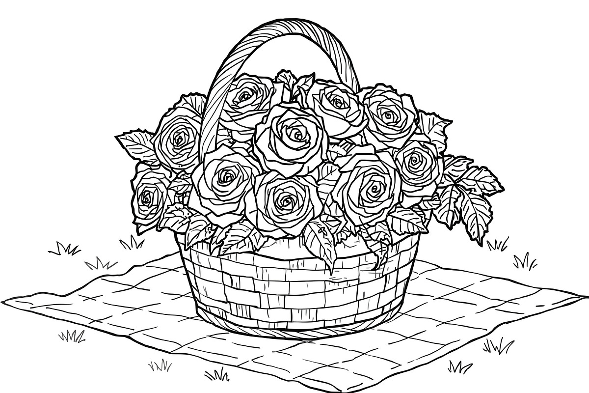 Bloom Basket Coloring Pages, an Illustration by yasushie (Photo 2 of 9)