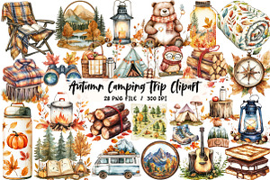 Autumn Camping Trip Clipart, an Illustration by Libby Wishes