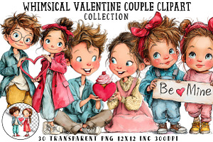Whimsical Valentine Couple Clipart, an Illustration by OK Design