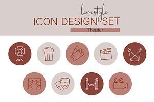 Linestyle Icon Design Set Theater