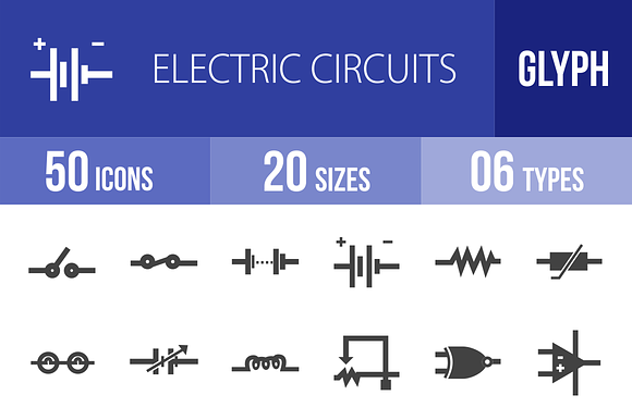 50 Electric Circuits Glyph Icons