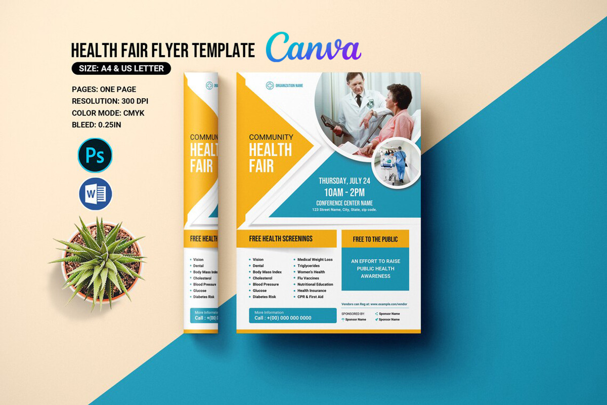 Health Fair Flyer Template Canva, a Flyer Template by retrographix (Photo 1 of 4)
