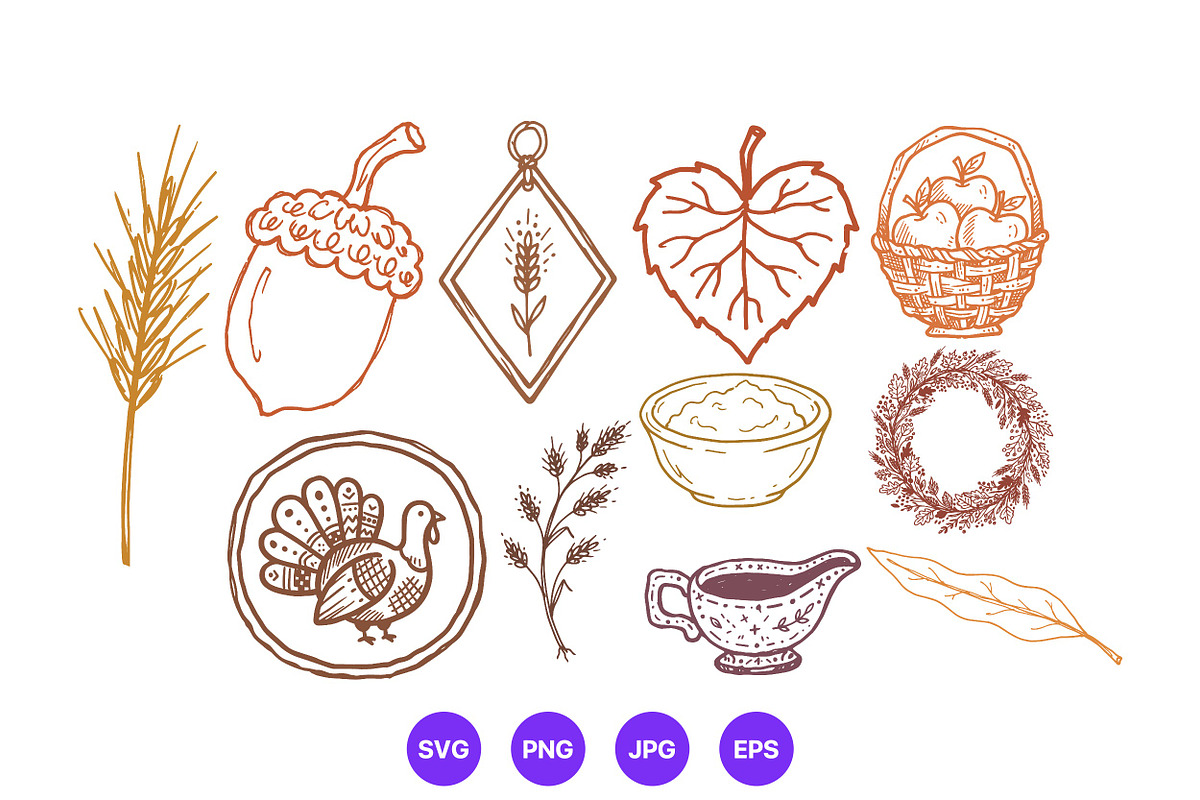Thanksgiving Hand Drawn Folk Art Set, a Seasonal Illustration by designvectx (Photo 4 of 10)