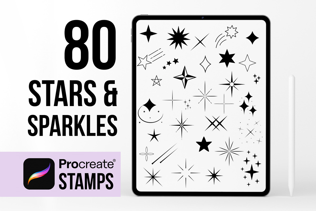Stars & Sparkles Procreate Stamps, a Brush Add-On by aivos (Photo 1 of 8)