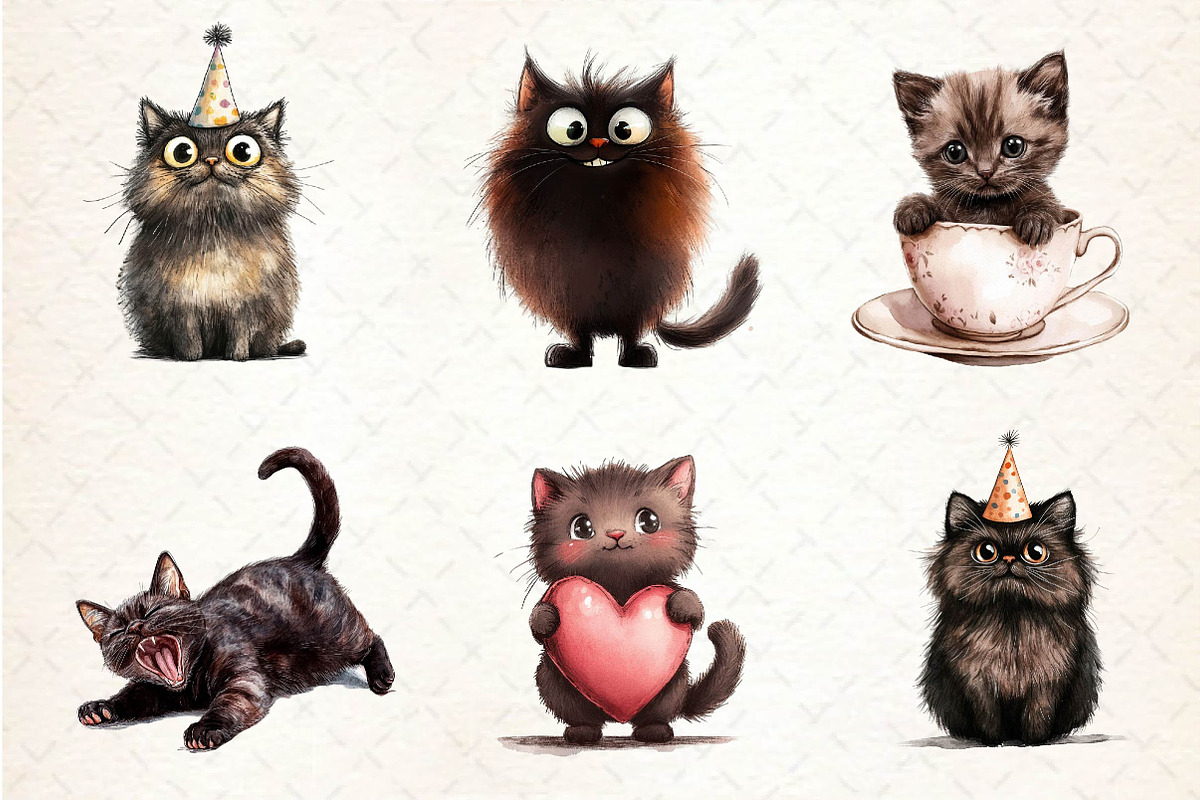 Cute Dark Brown Cat Clipart, an Illustration by Dream Creation (Photo 2 of 6)