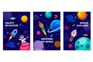 Galaxy Space Posters With Rocket