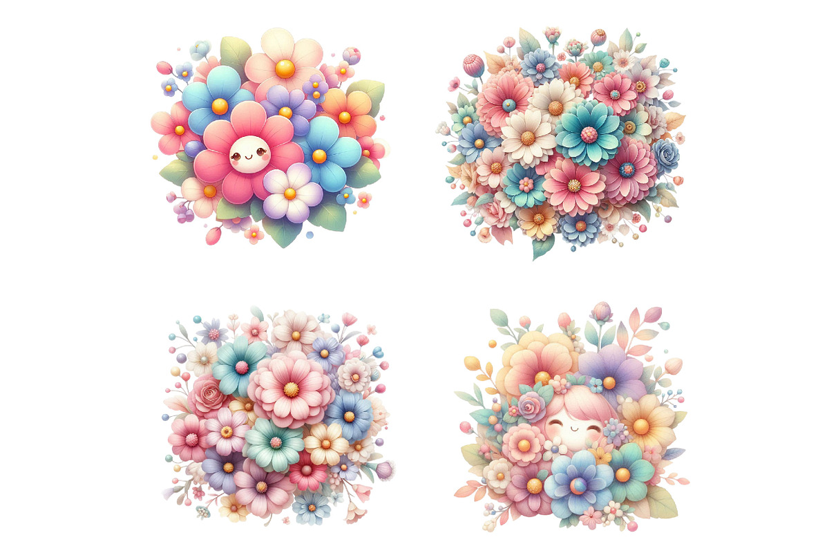 Kawaii Flowers Clipart Bundle., a Graphic by CitraGraphics (Photo 3 of 3)