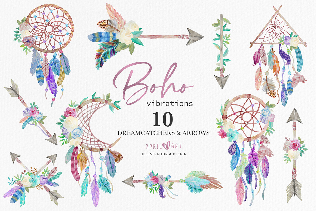 Spring Boho Watercolor Dreamcatchers, an Illustration by Oh Darling Graphics (Photo 2 of 5)
