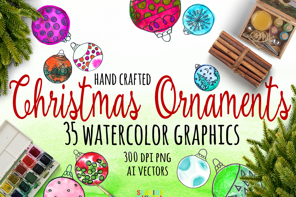 Watercolor Christmas Ornaments, an Illustration by Sinziana Romanescu (Photo 1 of 4)