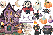 Watercolor Halloween PNG Bundle, a Seasonal Illustration by MockupWizard (Thumbnail 1 of 4)