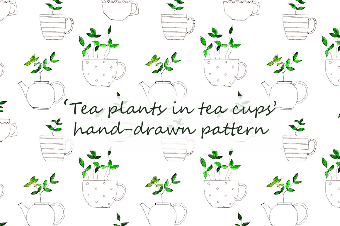 Tea plants in tea cups, a Pattern Graphic by Katerina Tova