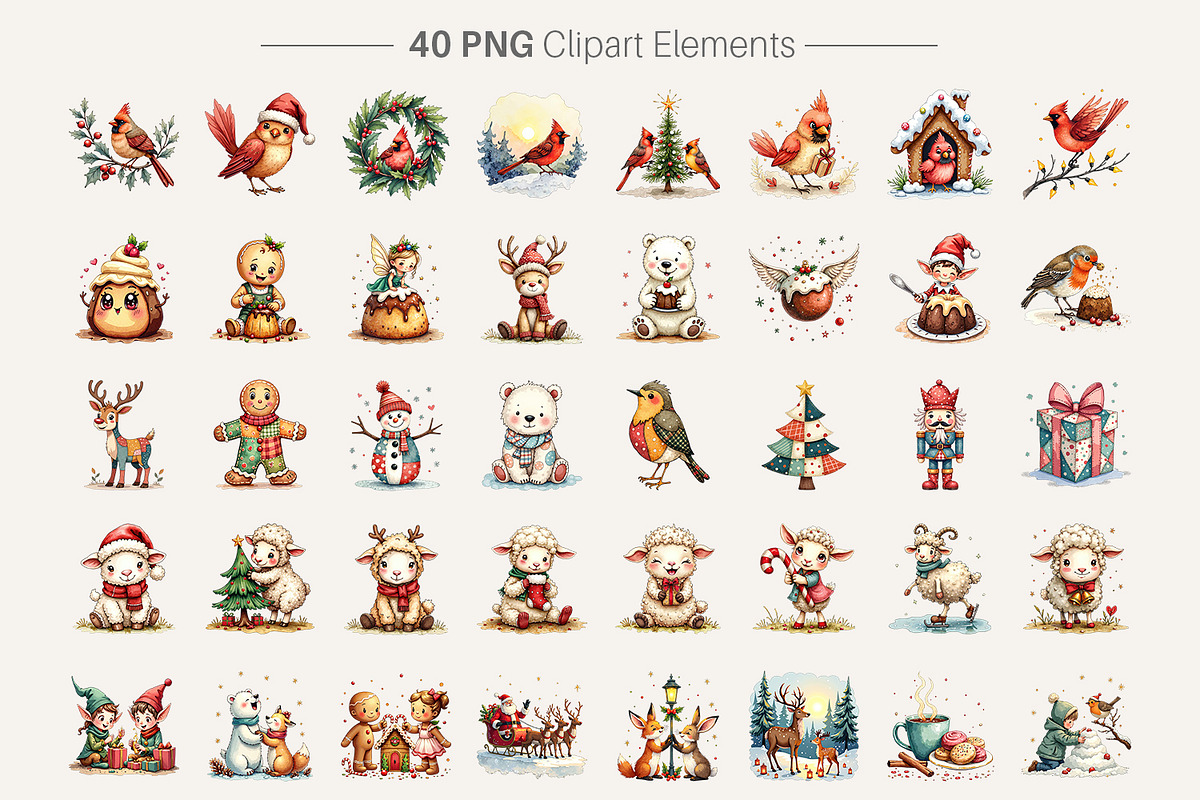 Christmas Watercolor Clipart PNG, an Illustration by Artnoy (Photo 2 of 8)