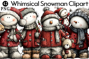 Whimsical Snowman Christmas Clipart, an Illustration by Daily.Designs