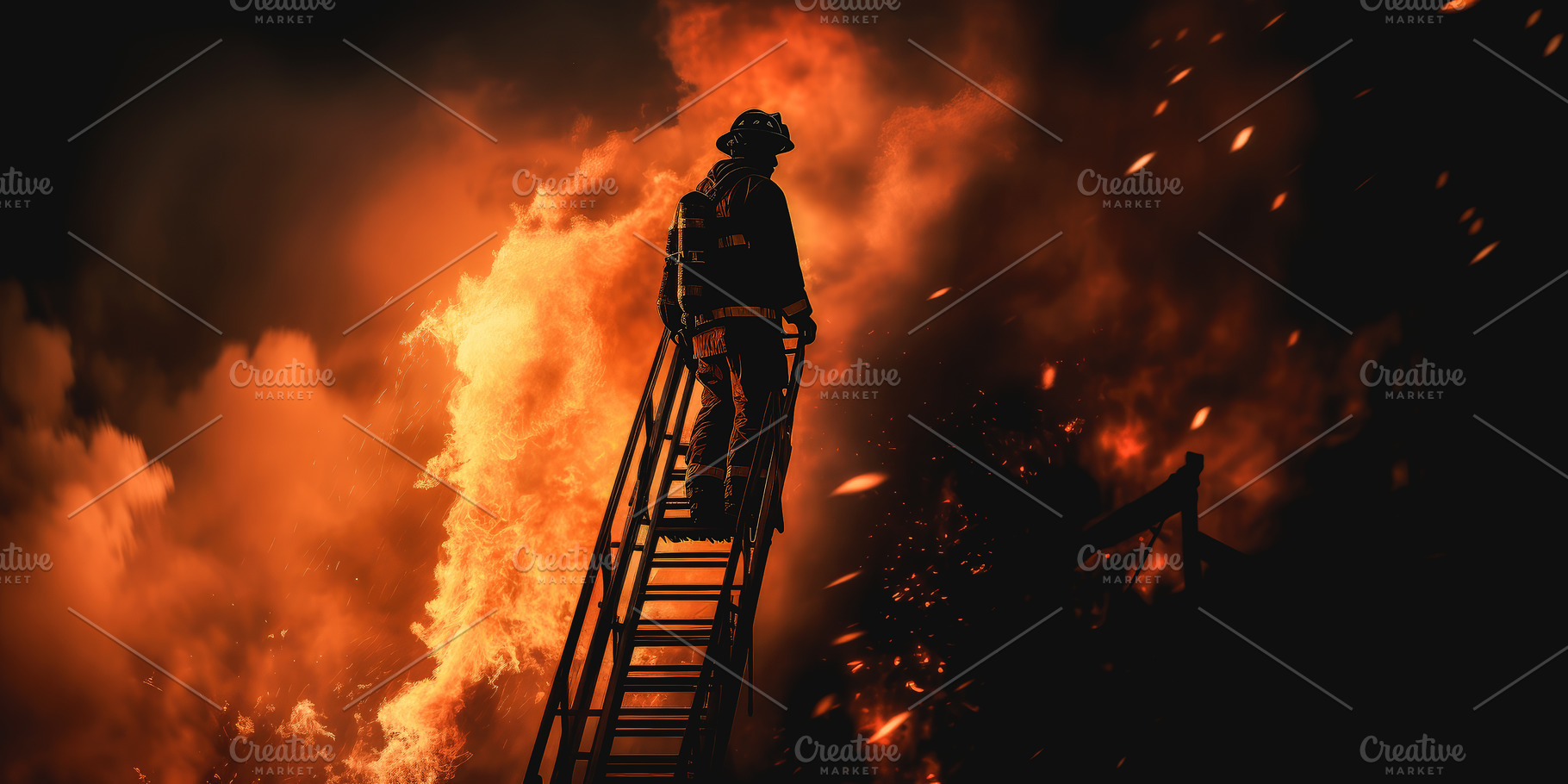 Silhouette of a firefighter in the m, a Person Photo by Perpis