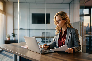 Focused Executive Working at Laptop Desk, a Business Photo by Davizro's Market