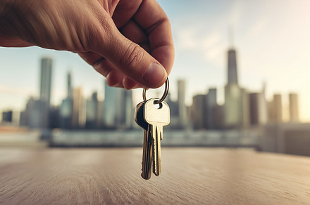 A hand holds a set of keys
