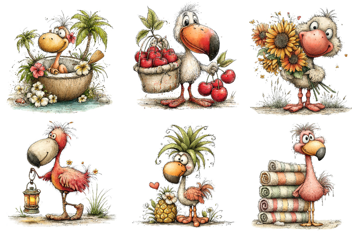 Whimsical Summer Flamingo Clipart, an Illustration by Dream Creation (Photo 3 of 6)