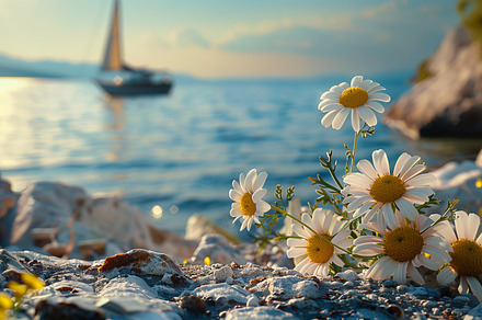 Chamomiles on the seashore, a Nature Photo by Imaginarium