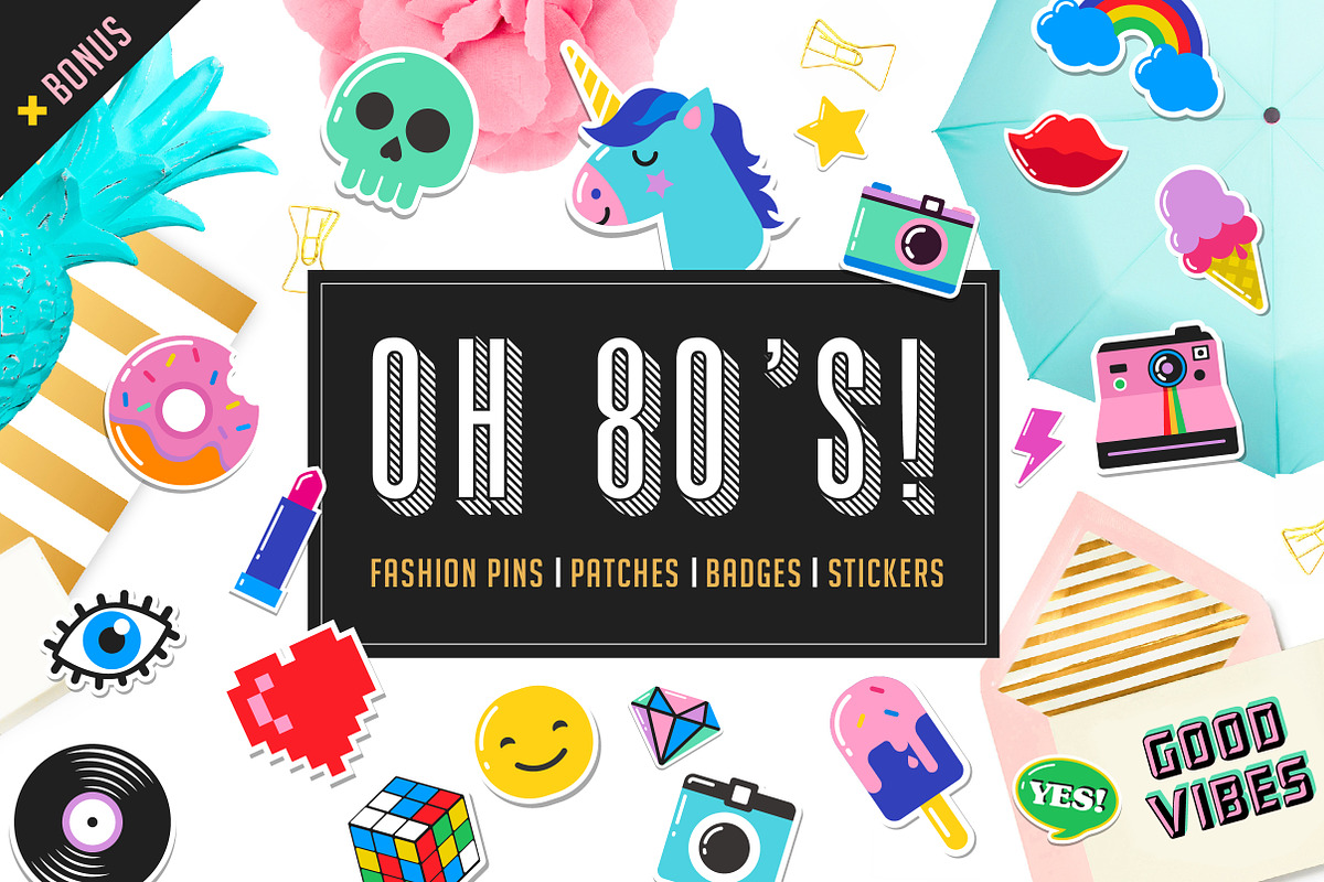 Pop Art 80's patches and stickers, an Emoji Icon by Marish (Photo 1 of 6)
