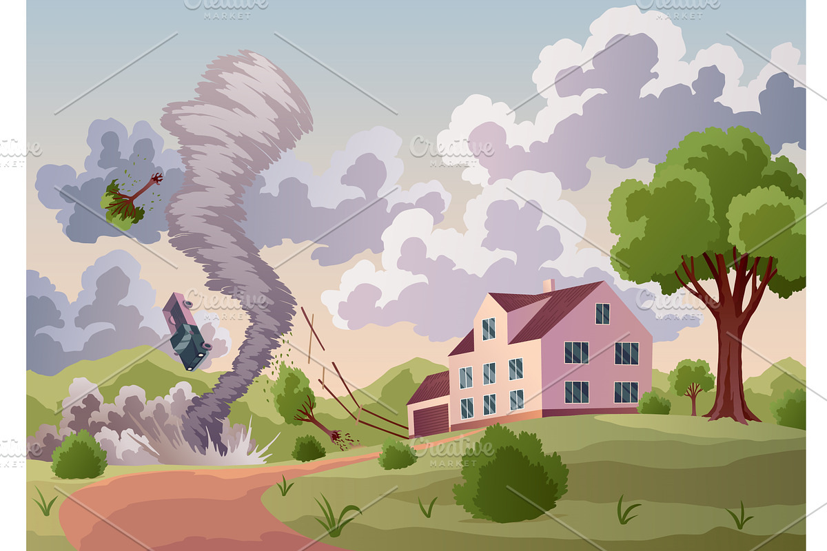 Tornado destroys houses. Natural, a Texture Illustration by the8monkey