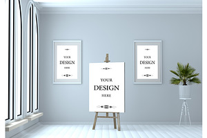 Wooden easel with a blank canvas