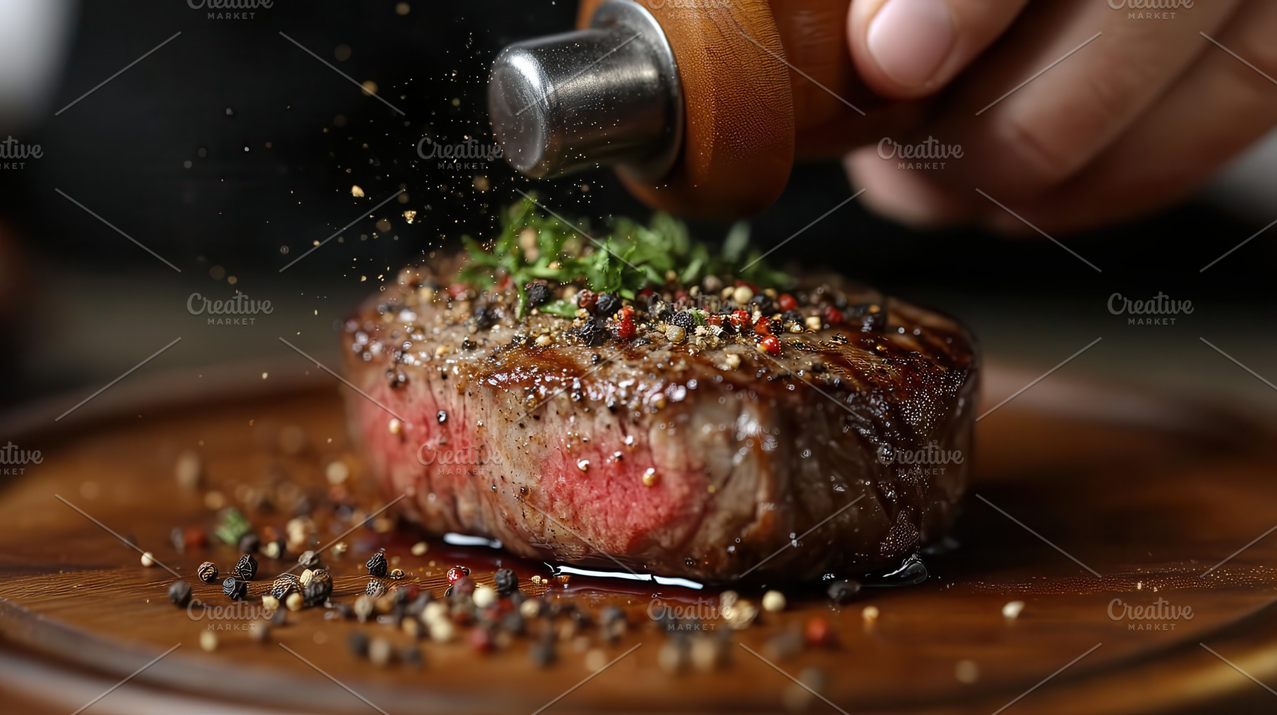 Seasoning a juicy grilled steak with, a Food & Drink Photo by Pixeness Studio