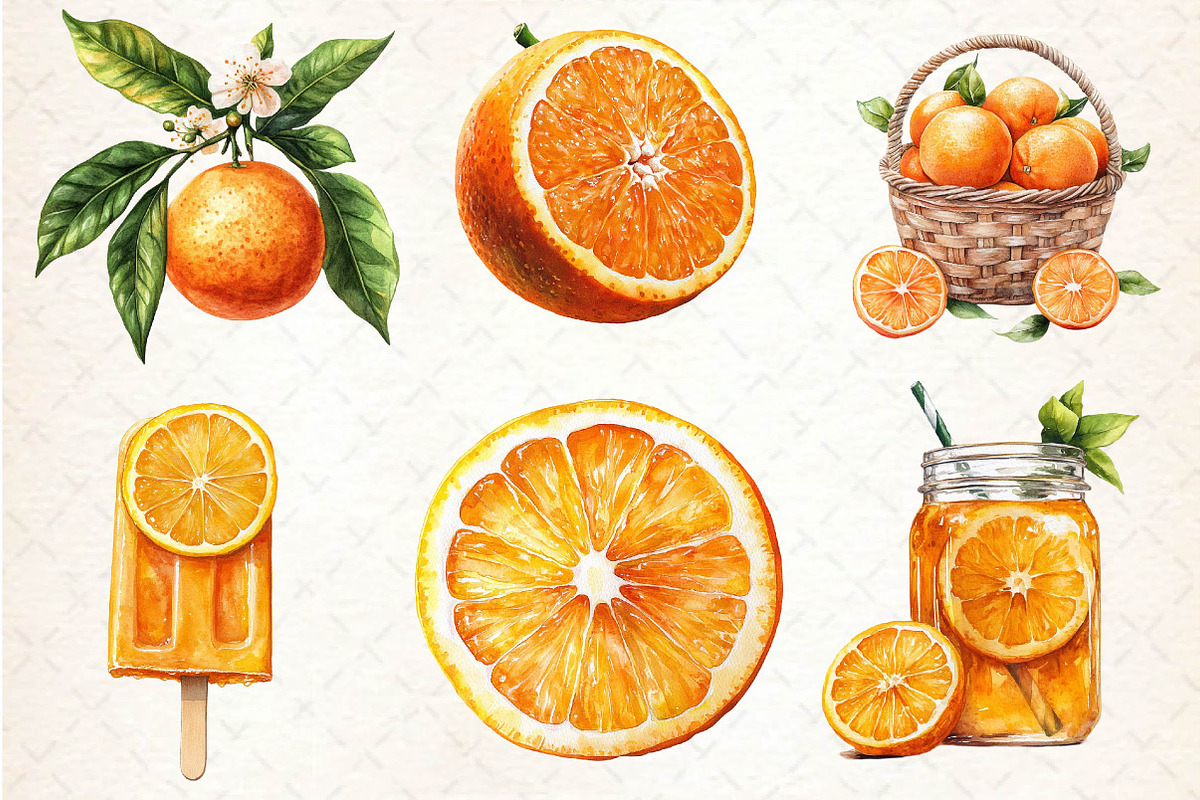 Watercolor Citrus Orange Clipart, an Illustration by Dream Creation (Photo 2 of 6)