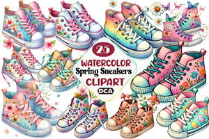 Spring Sneakers clipart bundle, an Illustration by DreamCafeArt